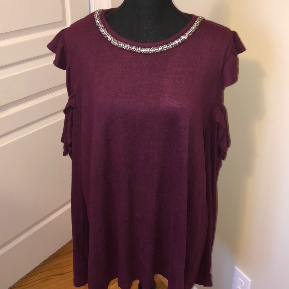 Wine Cold Shoulder Sweater NWT